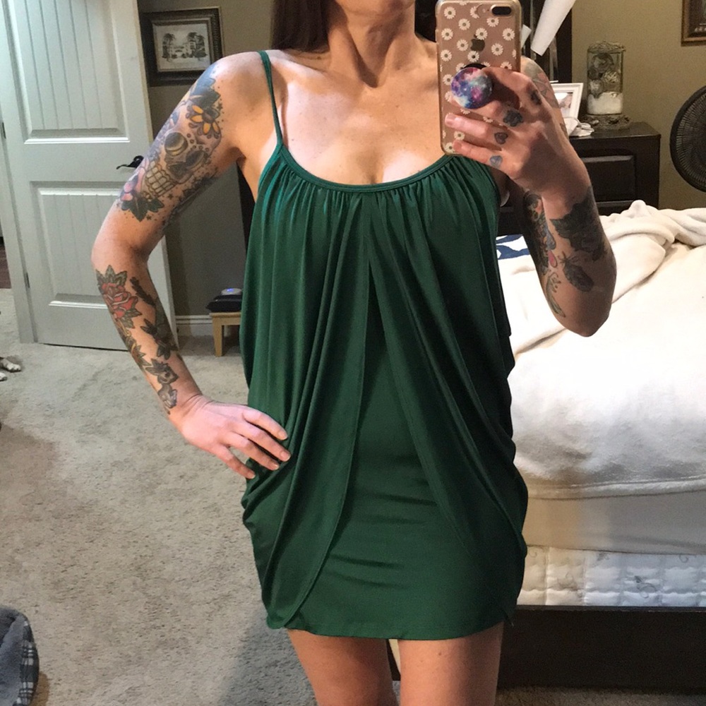 Green silky two way short dress